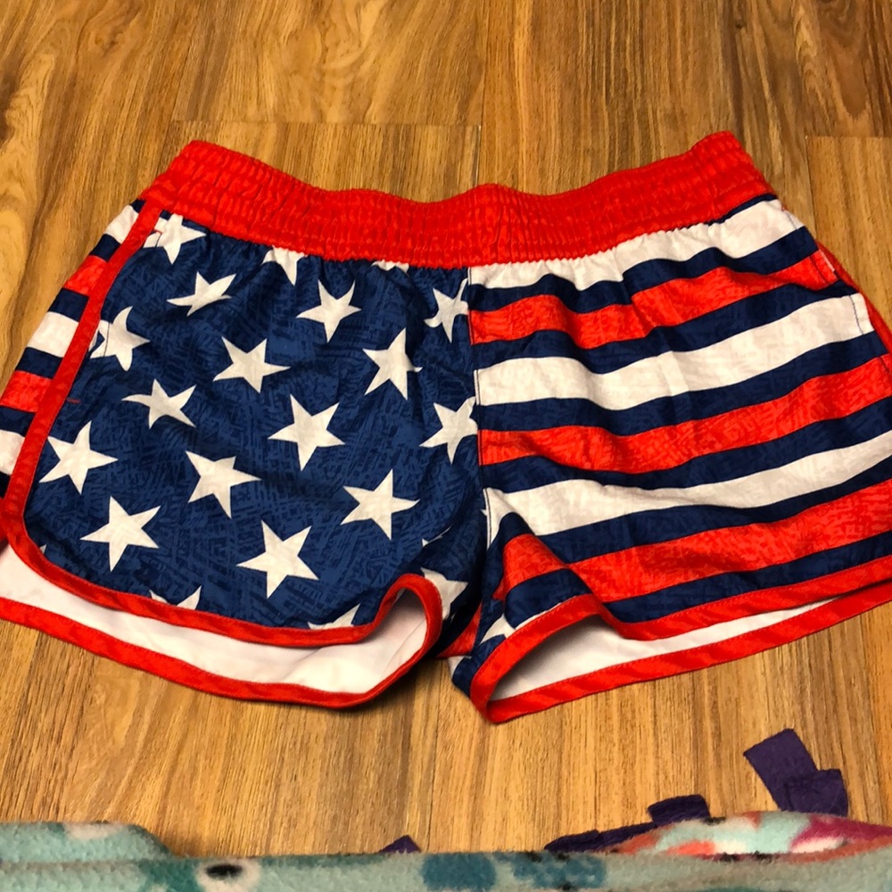 Red white and blue shorts.